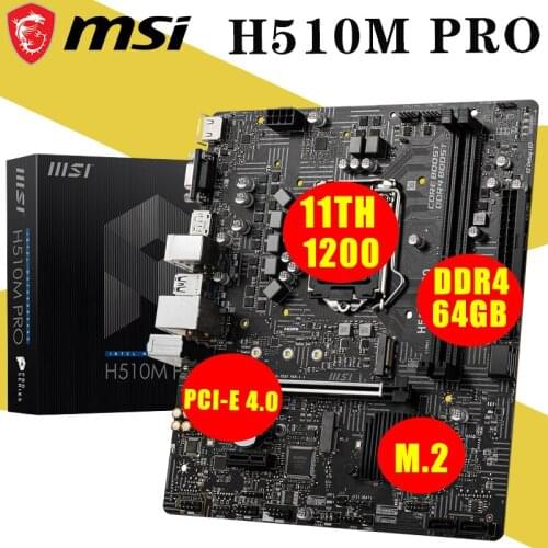 2021 Motherboard Msi H510M PRO LGA 1200 11th Generation Intel H510 DDR4 64GB PCI-E 4.0 M.2 H510 New Mainboard Desktop Micro ATX