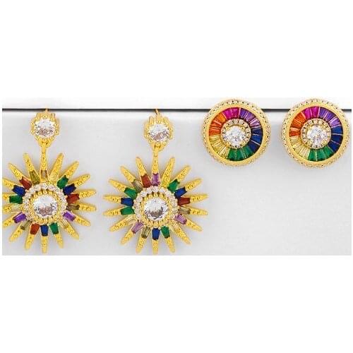 Sun multicolor Brass micro pave cz zircon cubic zirconia drop Hoop Earrings studs copper gold plated crystal rtg2f