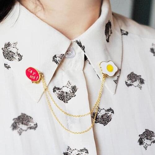 Fashion Unisex Brooch Pin Cute Cartoon Egg Cat Animal Planet Rabbit Chain Brooch Pin Denim Jacket Collar Badge