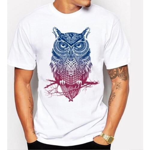 Fashion Short Sleeve Owl Printed Men Tshirt Cool Funny Mens Tee Shirts Tops Men T-shirt Cotton Casual Mens T Shirts T01