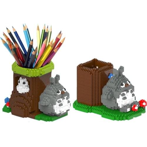 Cartoon Anime Figures Totoro Model Pen Holder Building Blocks Micro Bricks Gift Pen Holder Education Creative Toy