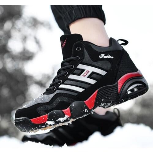 Men Autumn Winter Warm Plush Basketball Shoes Women High-top Sports Air Cushion Trainers Male Athletic Boots Black Sneakers