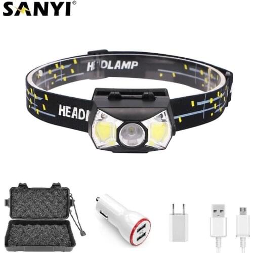 COB LED Headlamp Head Lamp Motion Sensor Headlight Waterproof Built in USB Rechargeable Battery Working Light Fishing Head Torch