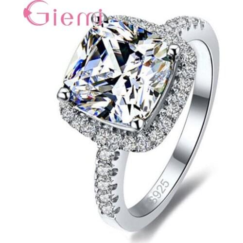 Real 925 Sterling Silver Rings With Shiny Cubic Zirconia For Women Bridal Wedding Engagement Accessory Anel Jewelry