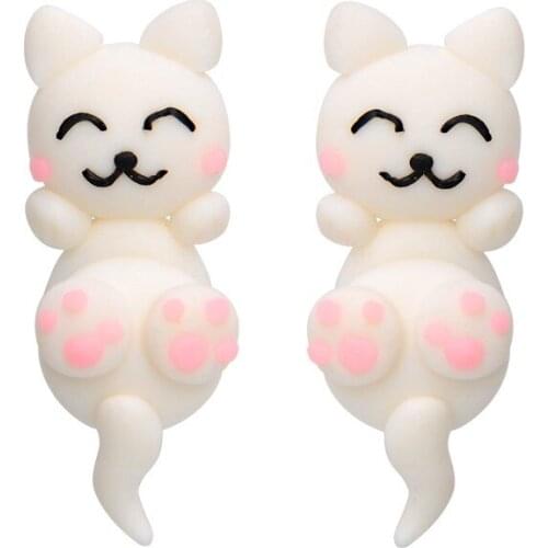 2017 New Lovely Handmade Polymer Clay White Cat Animal Stud Earrings For Women Girl Cute Fine Jewelry Brincos