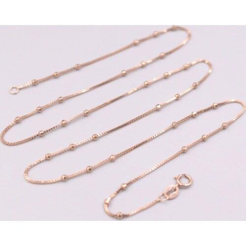 AU750 Pure 18K Rose Gold Necklace Width 1.8mm Beads Box Link Chain Necklace 2.4g / 18inch For Women Gift