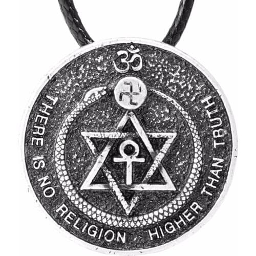 Theosophy Pendant Necklace Star of David There is No Religion Higher Than the Truth Ouroboros Amulet Om SWASTIKA Wiccan Pagan