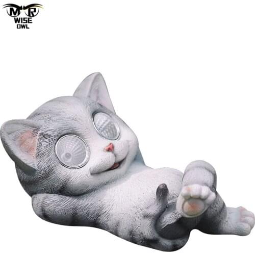 Resin Creative Cat Statue Solar Landscape Light Animal Figurines Home Decor Garden Courtyard Balcony Decoration Room Accessories