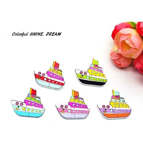 12pcs Wood Buttons Mixed Color Ship Shape Sewing Button Scrapbooking Embellishments Crafts Decorative 30X26mm