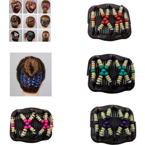 Lovef 4 Pcs Stretch Combs Magic Hair Clips - Stretchy EZ Fancy Magic Double Comb, Perfect French Twist Holder, Gift for Mom