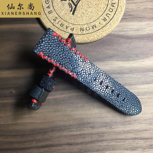 New Handmade Pearl Fish Skin Watchbands Genuine Leather Belt Custom Universal Watch Band 20MM 22MM Luxury Devil Fish Skin Strap