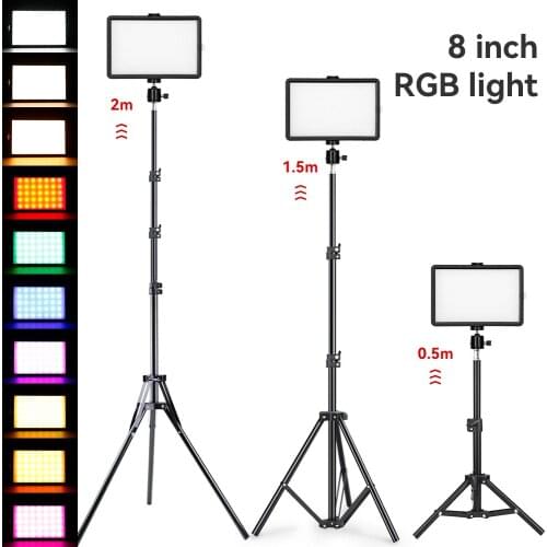 RGB LED Camera Light Full Color Output VideoLight Kit Dimmable 2500K-8500K Bi-Color Panel Light With Tripod Dimmable USB Powered