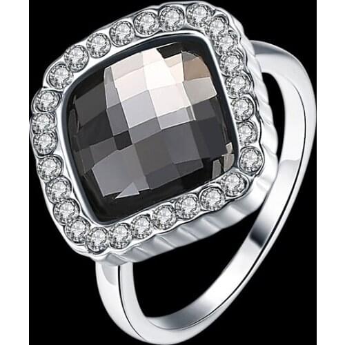 Luxury Sparkling Black Cubic Zirconia silver color rings for women Fashion jewelry Gift ring size 7 8 AR2044