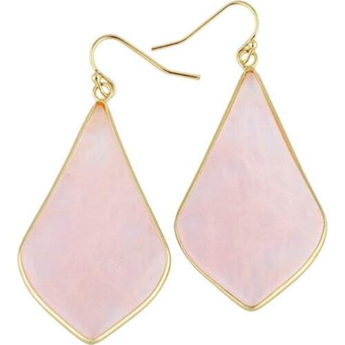 Rose Pink Quartz Light Yellow Gold Color Geometric Drop Earrings Labradorite Stone Jewelry