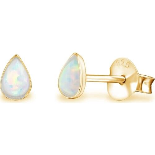 ELESHE Authentic 925 Sterling Silver Mini Opal Droplet Stud Earrings ​with 18K Gold Plated Women Luxury Fashion Party Jewelry