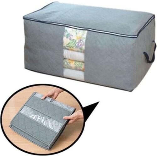 65L Bamboo Charcoal Clothes Blanket Folding Storage Organizer Box Bag Closet For Home