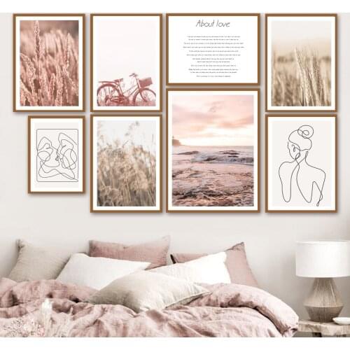 Calm Sea Grass Beige Reeds Wheat Abstract Line Wall Art Print Canvas Painting Nordic Poster Wall Pictures For Living Room Decor