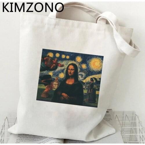 Mona Lisa shopping bag cotton canvas reusable jute bag eco tote bag boodschappentas sac cabas cloth reusable grab