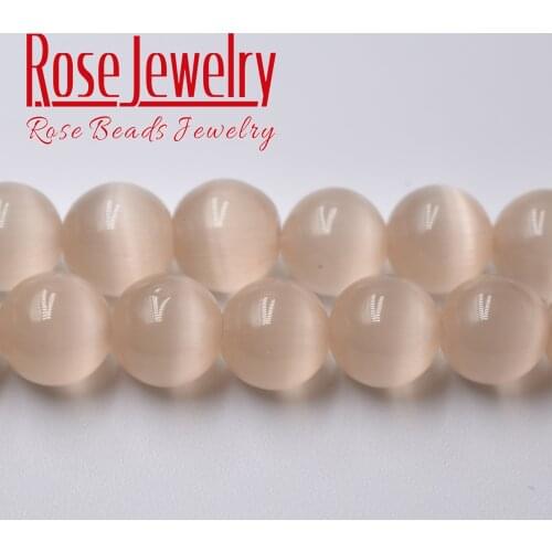 Light Champagne Cat Eye Stone Round Loose Beads 4 6 8 10 12 mm Natural Glass String Stone Beads for Jewelry Making 15 Inches