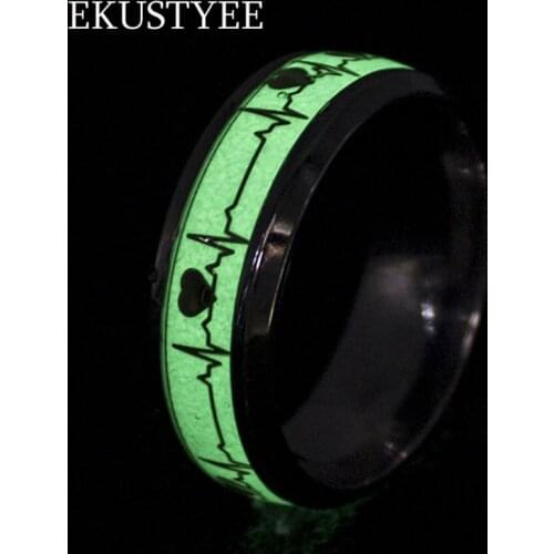 12pcs/lot Heart Shape Luminous Ring Glowing In Dark Couple Rings For Friends Gift Stainless Steel Jewelry Wholesale