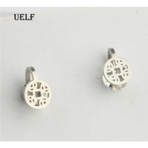 Uelf Popular Style Stainless Steel High Quality Zircon Stone White Luxury Daily Wear Silver Stud Earrings