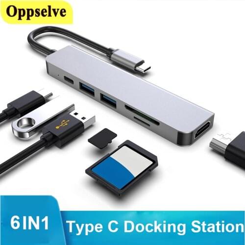 6 In 1 USB C To HDMI-compatible SD TF Micro Card Reader Splitter USB Type C HUB Fast Charger Adapter Docking Station For MacBook