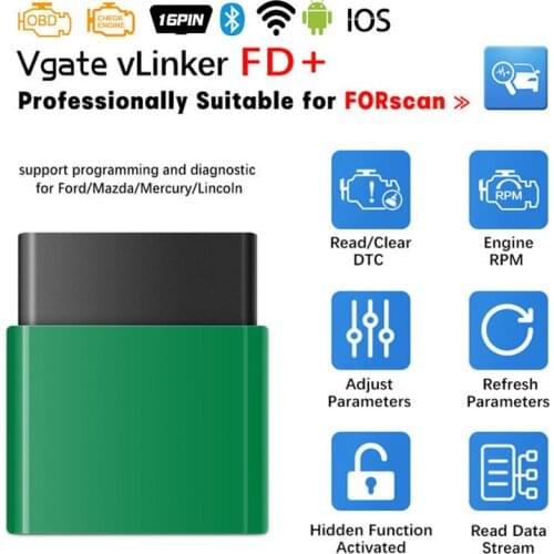 Vgate vLinker FD+ ELM327 Bluetooth 4.0 FORscan For Ford/Mazda OBD2 Car Diagnostic OBD 2 Scanner J2534 ELM 327 MS CAN Auto Tools