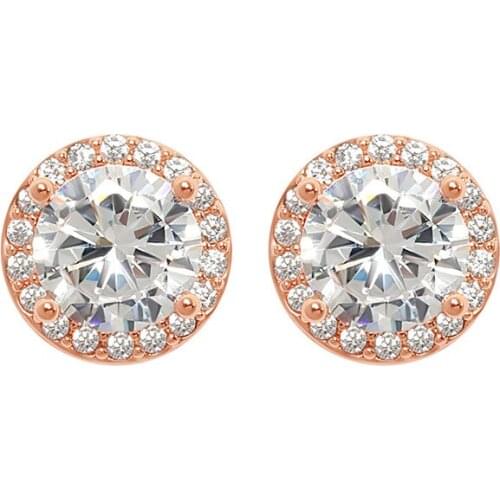 925 Sterling Silver Rose Gold Classic Elegance With Clear Crystal Pan Earrings For Women Wedding Fashion Jewelry