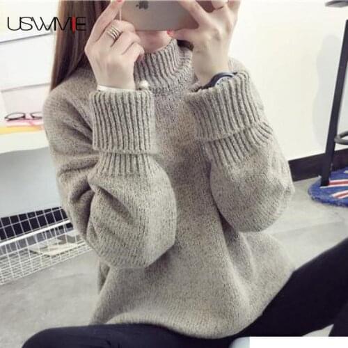 Winter Women Sweater Half Turtleneck Thickened Fashion Streetwear Casual Solid Color Sweater Thick Comfort Long Sleeve Pullover