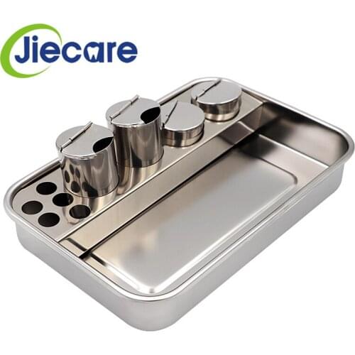 1 Set Stainless Steel Dental Dressing Plate Instruments Storage Box With 4 Bottles For Dentist Lab