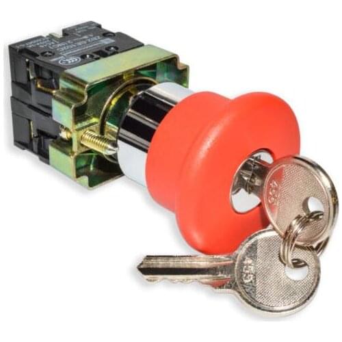 1pcs XB2-BS142 Key Reset 1NO & 1NC Emergency Stop Push-button Switch