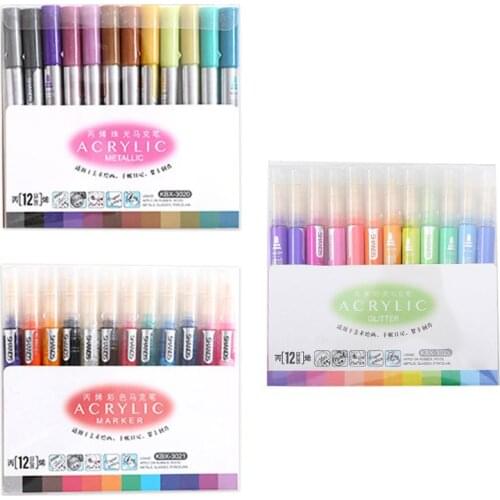 12 Colors Acrylic Paint Marker Pen for Ceramic Rock Glass Porcelain Mug Wood Canvas Painting Marking