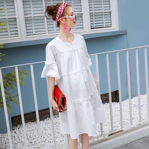 2021 Cotton Dress for Pregnant Women Maternity Fashion Half Sleeve Dress A-line Cute Pregnant Dress Summer Dress New Skirt