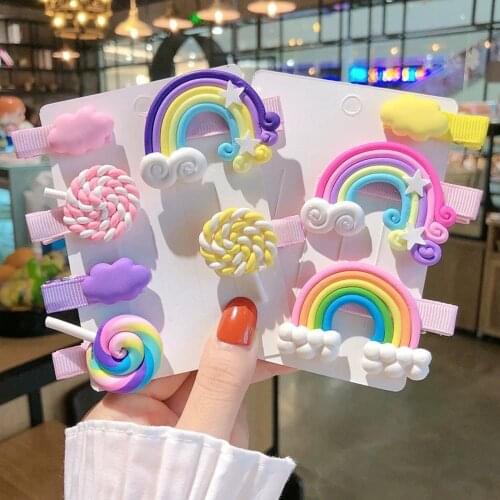 3 Pcs Cute Candy Color Rainbow Cartoon Design Hairpin For Girls Assorted Colors Side Clip Hair Barrettes Hair Accessories