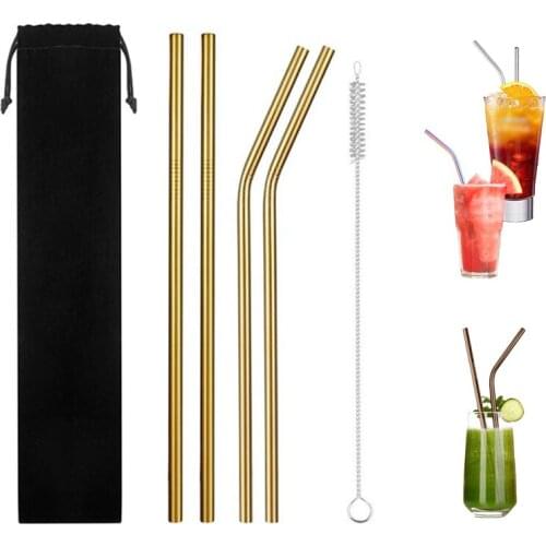 304 Stainless Steel Reusable Metal Drinking Straws With Cleaning Brush Party Bar Accessory Sturdy Bent Straight metal straw