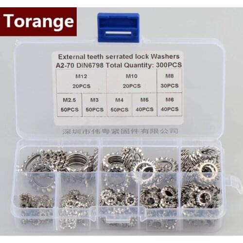304 Stainless Steel Washers External Toothed Gasket M2.5-M12 Serrated Lock Washer Kit