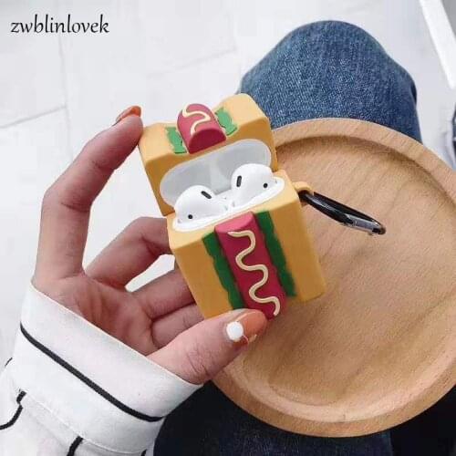 3D For airpods case cute cartoon hot dog and bread silicone earphone cover for airpods air 2 case protect cover