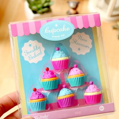 6 Pcs Kawaii Dessert Cup Erasers Cartoon Kindergarten Toy Promotional Funny Pencil Erasers Stationery Office School Supplies