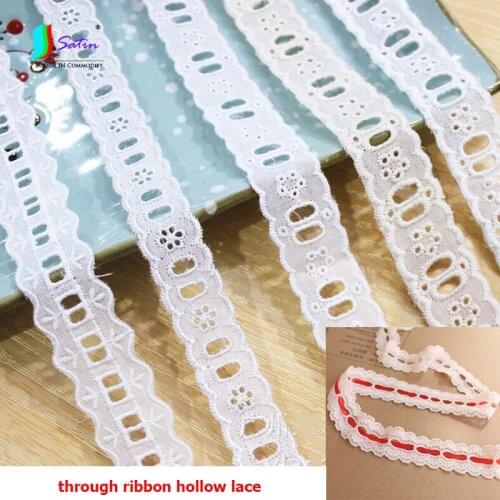White Hollow Through Ribbon Lace for Diy Sew Clothing Gift Packing Wave Edge Embroidery Decoration Sock Hat Bag Ribbon Lace
