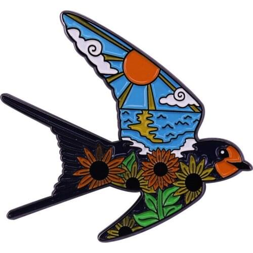 HOSENG Cartoon Swallow Flower Sun Sea Brooch Elegant Enamel Jewelry Accessories Badge Fashion Backpack Lapel Pin HS_343
