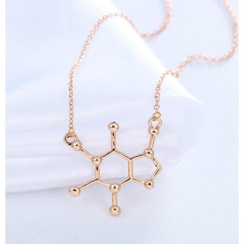 Chandler 10pcs Caffeine Molecule Pendant Necklaces Link Chain Loving Jewelry For Women infinity Geometry Collares