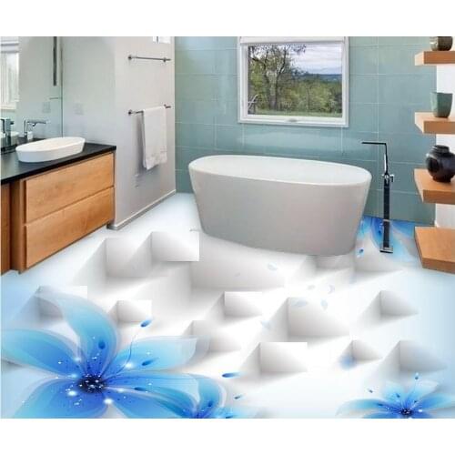 Home Decoration Blue Lily beautiful transparent flowers 3D fashion flooring pvc floor wallpaper bathroom waterproof wallpaper