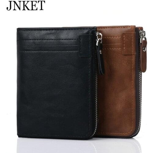 JNKET Casual RFID Mens PU Leather Short Wallet Zipper Vertical Wallet Billfold Coin Purse Waterproof Durable Clutch Wallet