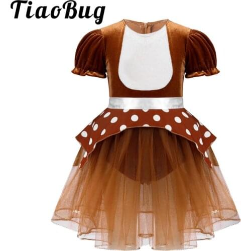 Baby Girls Christmas Dress Cute Elk Costume Dots Printing Short Puff Sleeves Mesh Tutu Romper with Press Button at for Party