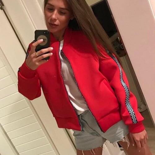 Red Baseball Jacket Female 2018 Autumn Winter Motorcycle zipper Patchwork Coat Casual Bomb Outcoat Fashion Cool Streetwear Mujer