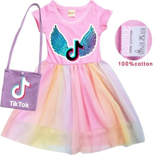 TIK TOK Toddler Girl Dress Summer Kids Clothes Leisure Princess Dress +Bag Cartoon Tutu Dresses Halloween Party Costume