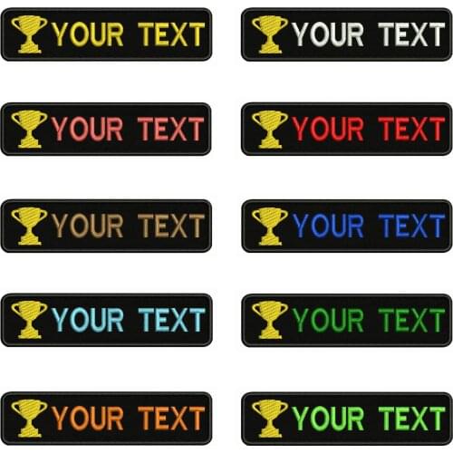 Trophy Logo 10X2.5cm Embroidery Custom Name Text Patch Stripes badge Iron On Or Velcro Backing Patches For Clothes Backpack Hat