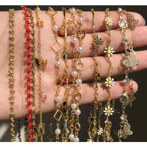 1 Meter Copper Necklace Chains Butterfly Star Heart Square Pearl Chains Findings For Jewelry Making Diy Bracelets Accessories