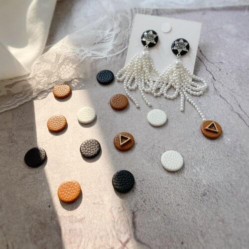 Sweet punk style imitation leather round cloth buckle leather buckle diy button earrings jewelry material peas earrings