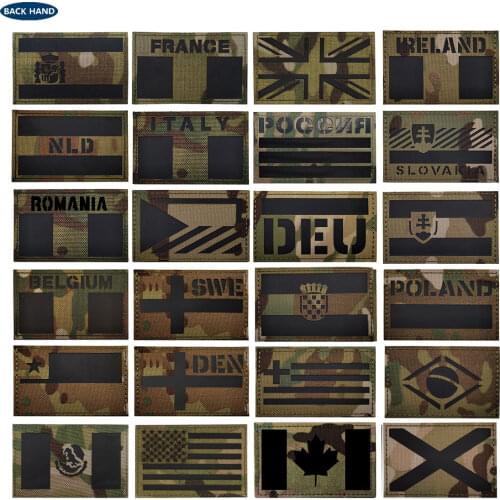 Multicam Flag Patch USA France Spain America Canada Israel Chile Canada Netherlands uk iR Infrared Military Reflective Patches